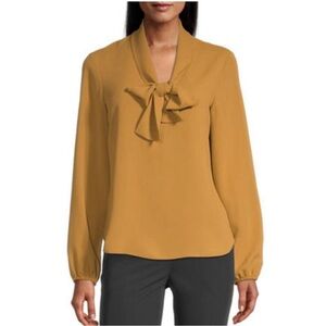 Black Label by Evan Picone Yellow Tie Blouse